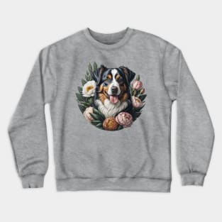 Tricolor Australian Shepherd Framed By Peonies Crewneck Sweatshirt